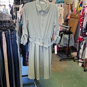 Calvin Klein Light Green Long Sleeve Dress